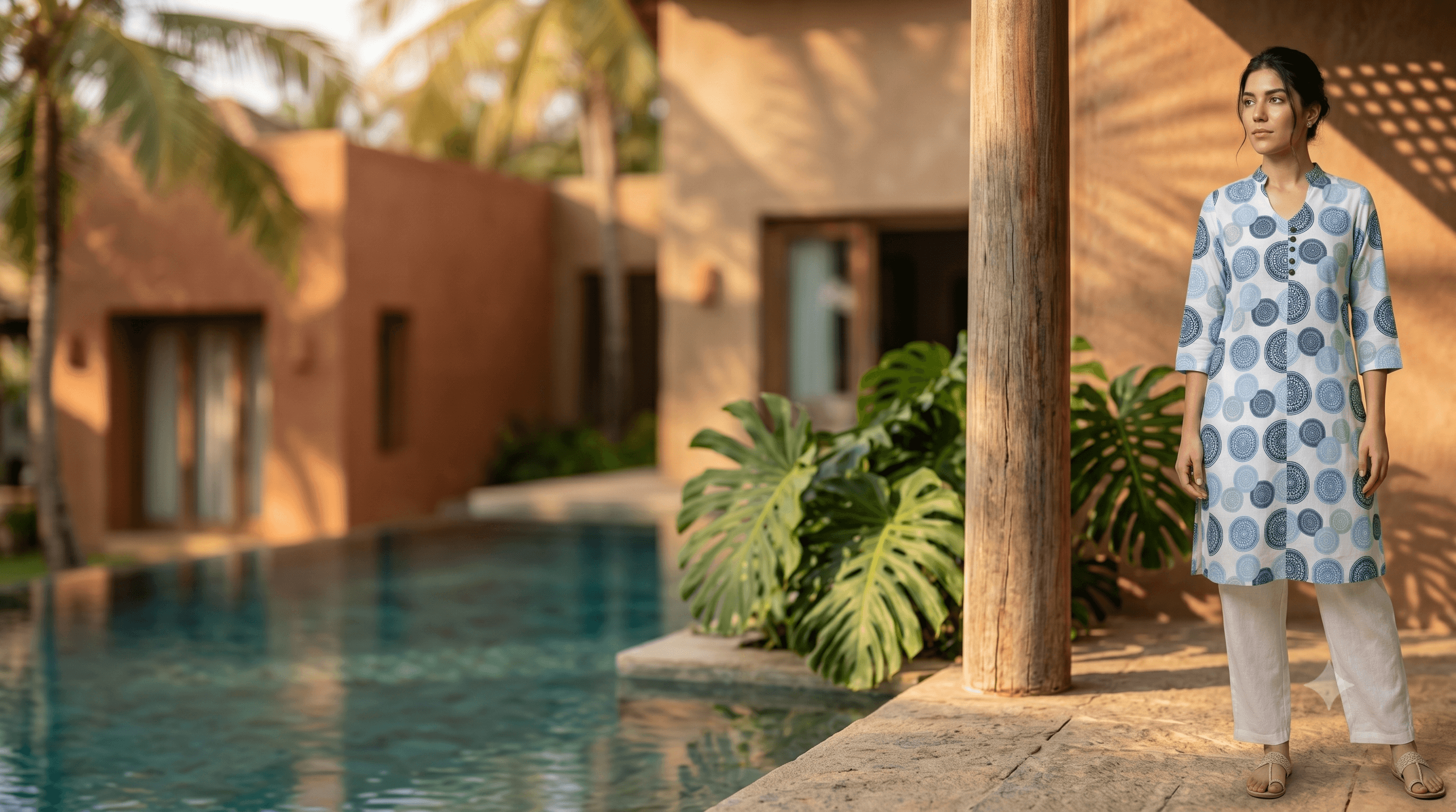 Sithuwari artisan collection beside tropical foliage